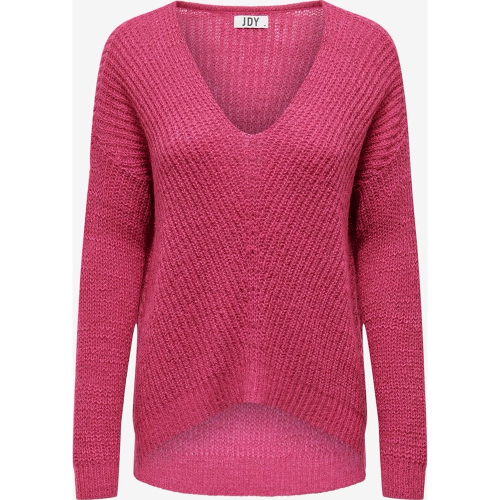 JDY V-Neck Fuchsia Pink Long Sleeve Sweater Size Medium New Without Tag